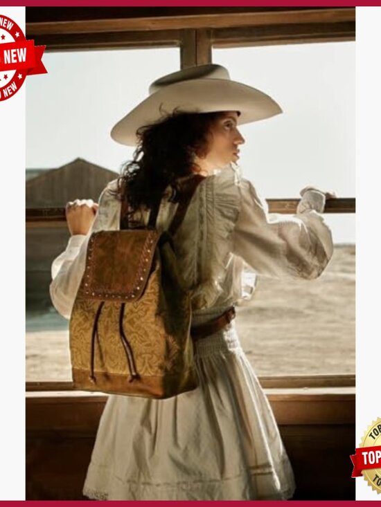 Officially Licensed Yellowstone Western Backpack for Women - Brass Studded Officially Licensed Yellowstone Studded Leather Backpack for  main image 4